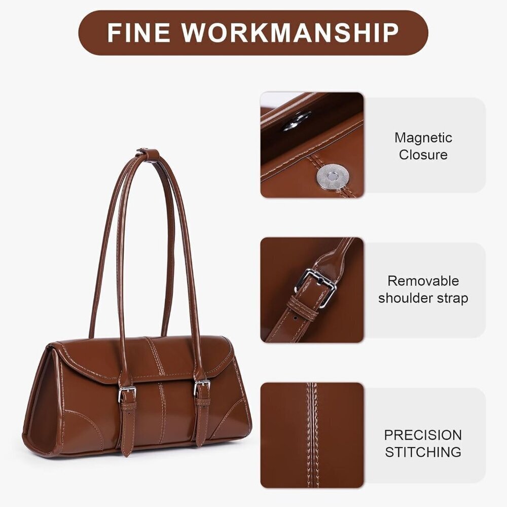 Women's Brown Faux Leather Tote Bag Small Shoulder Handbag Purse - Picture 5 of 6